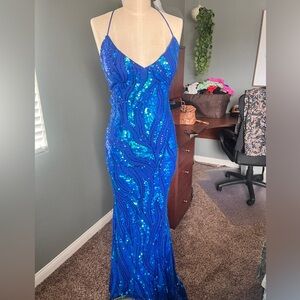 Blue multi sequin gown Prom windsor brand